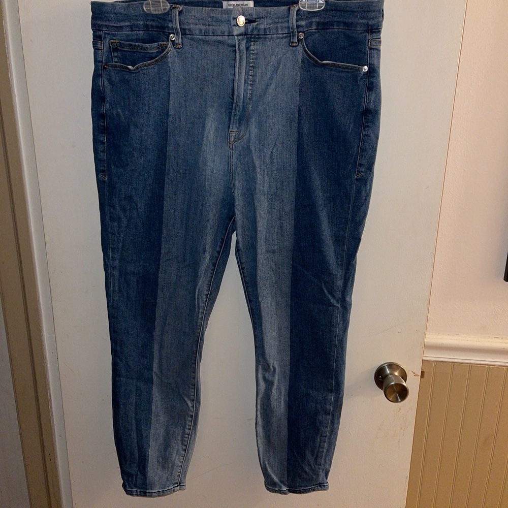 Good American Two-Tone Blue Ankle Jeans